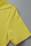 Yellow Casual Solid Patchwork O Neck Straight Rompers