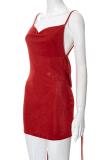 Red Sexy Solid Patchwork Spaghetti Strap Pencil Skirt Dresses