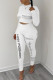 White Casual Sportswear Print Patchwork O Neck Long Sleeve Two Pieces