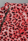 Leopard Print Sexy Print Patchwork Zipper Half A Turtleneck Long Sleeve Dresses