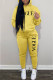 Yellow Casual Print Letter Hooded Collar Long Sleeve Two Pieces