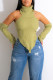 Light Green Sexy Solid Patchwork Asymmetrical Turtleneck Tops(With Sleeves)