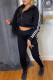 Black Casual Striped Patchwork Hooded Collar Long Sleeve Two Pieces