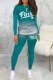 Lake Green Casual Gradual Change Print Letter O Neck Long Sleeve Two Pieces