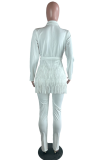 Red Street Solid Tassel Turndown Collar Long Sleeve Two Pieces