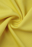 Yellow Casual Solid Patchwork O Neck Straight Rompers