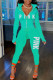 Light Green Casual Letter Print Patchwork Hooded Collar Long Sleeve Two Pieces