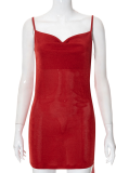 Red Sexy Solid Patchwork Spaghetti Strap Pencil Skirt Dresses