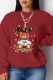 Red Casual Character Print Letter O Neck Tops