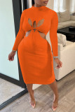 Purple Sexy Solid Hollowed Out Patchwork O Neck Pencil Skirt Dresses