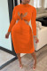 Tangerine Sexy Solid Hollowed Out Patchwork O Neck Pencil Skirt Dresses