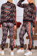 Coffee Casual Print Letter Zipper Collar Long Sleeve Two Pieces