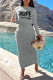 Grey Casual Letter Print Fold O Neck Long Sleeve Two Pieces