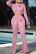 Pink Sexy Print Letter O Neck Long Sleeve Two Pieces
