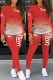 Red Casual Print Letter O Neck Long Sleeve Two Pieces