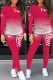 Rose Red Casual Print Letter O Neck Long Sleeve Two Pieces