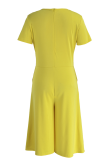 Yellow Casual Solid Patchwork O Neck Straight Rompers