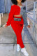 Red Casual Sportswear Print Bandage Hollowed Out Patchwork O Neck Long Sleeve Two Pieces