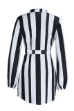 Blue Fashion Casual Striped Print Bandage Patchwork With Belt V Neck Straight Dresses
