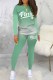 Light Green Casual Gradual Change Print Letter O Neck Long Sleeve Two Pieces