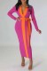 Rose Red Sexy Print Letter With Belt V Neck One Step Skirt Dresses