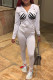 White Casual Print Patchwork Hooded Collar Long Sleeve Two Pieces