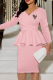 Pink Street Print Flounce V Neck Long Sleeve Two Pieces