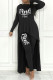 Black Casual Letter Print Asymmetrical O Neck Long Sleeve Two Pieces