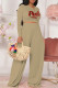 Khaki Casual Letter Print Basic O Neck Short Sleeve Two Pieces