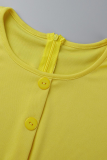 Yellow Casual Solid Patchwork O Neck Straight Rompers