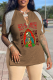 Coffee Street Print Skull Tassel V Neck T-Shirts