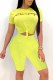 Yellow Casual Print Letter O Neck Short Sleeve Two Pieces