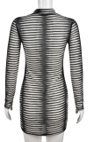 Multicolor Sexy Striped Patchwork Half A Turtleneck Pencil Skirt Dresses