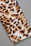 Leopard Print Sexy Print Patchwork Zipper Half A Turtleneck Long Sleeve Dresses