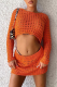 Orange Sexy Solid Mesh O Neck Long Sleeve Two Pieces