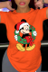 Orange Casual Cute Character Patchwork O Neck T-Shirts