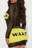 Black Sexy Print Mesh O Neck Pencil Skirt Dresses