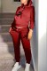 Red Casual Print Letter Hooded Collar Long Sleeve Two Pieces