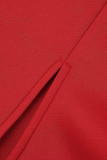 Red Fashion Sexy Solid Patchwork Oblique Collar Evening Dress