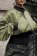 Green Street Solid Patchwork Zipper Collar Outerwear