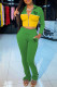 Green Casual Letter Print Patchwork Zipper Collar Long Sleeve Two Pieces
