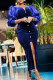 Blue Elegant Patchwork Patchwork Buckle V Neck Evening Dress Dresses