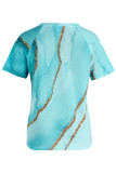 Colour Fashion Casual Print Patchwork V Neck T-Shirts