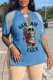 Blue Daily Skull Tassel V Neck T-Shirts