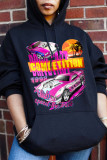 Black Casual Print Patchwork Basic Hooded Collar Tops