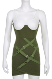 Green Sexy Solid Patchwork Square Collar Dresses