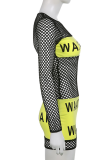 Black Sexy Print Mesh O Neck Pencil Skirt Dresses