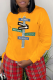 Yellow Casual Street Print Patchwork Letter O Neck Tops