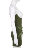 Green Sexy Solid Patchwork Square Collar Dresses