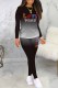 Black Casual Gradual Change Print Letter O Neck Long Sleeve Two Pieces